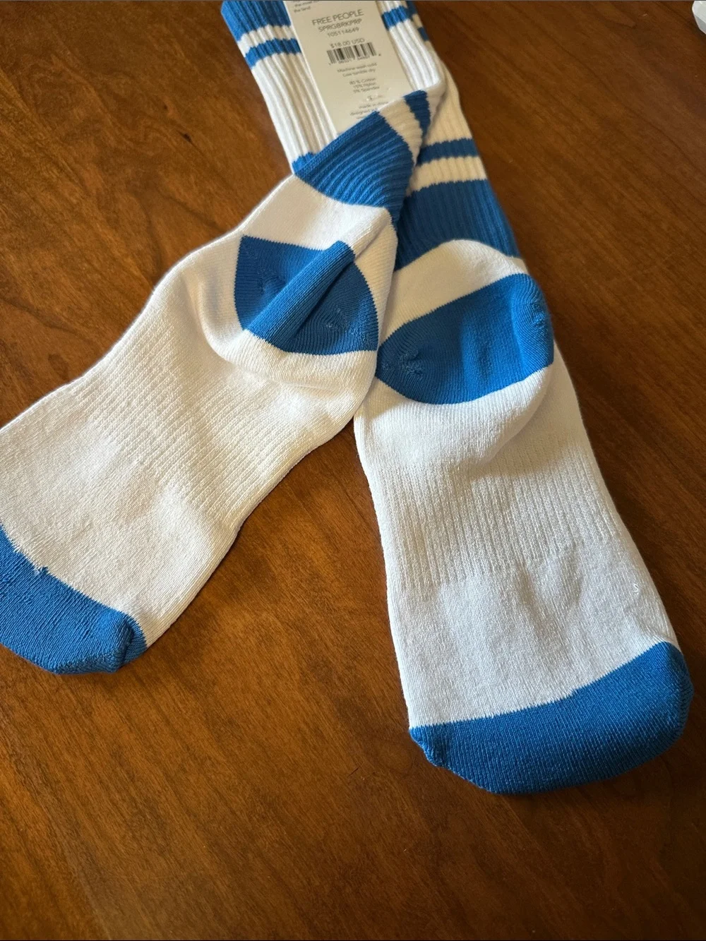 Free People Tube Spring Break Prep Socks - White & Blue NWT